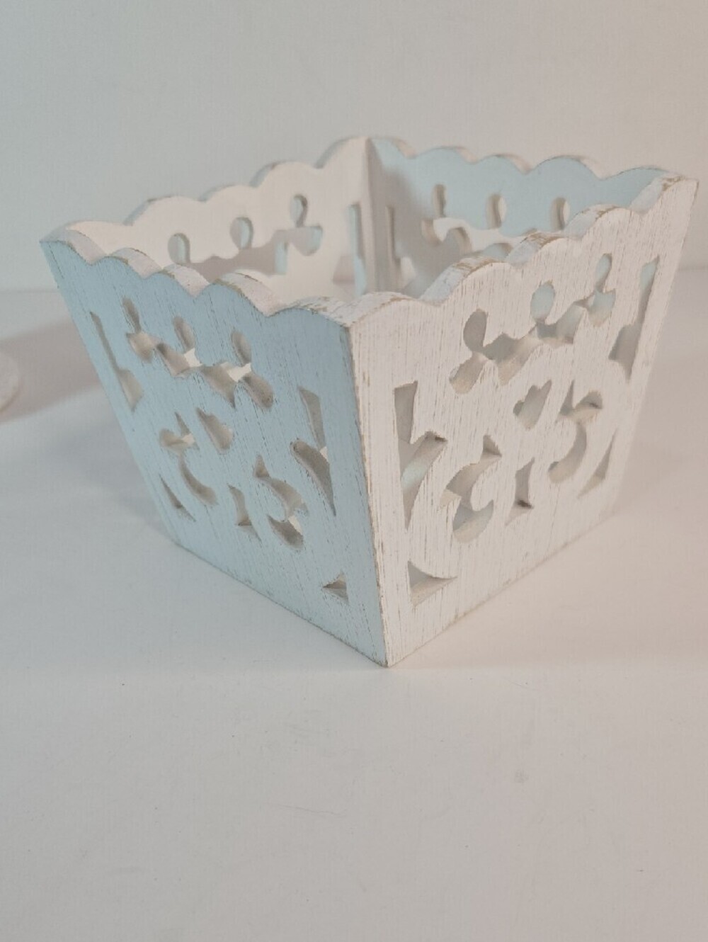 Set of 3 White Decorative Home Accent Vases and Box Shabby Chic Cottage Core - Picture 4 of 11
